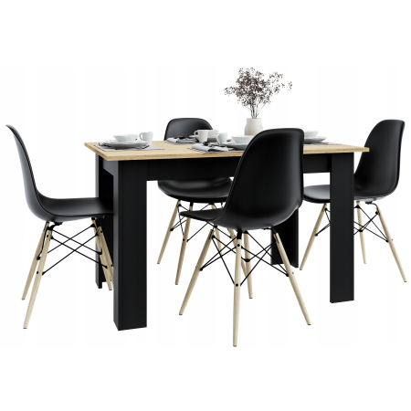 Stół kuchenny 120x80 Dąb Craft + Czarne nogi + 4 krzesła Skandynawskie Milano Czarne